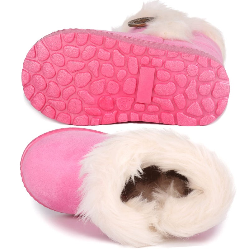 Femizee Toddler Girls Boots Warm Winter Snow Boots for Kid Boys Flat Button Size 5 Toddler,Pink 21 - Image 3